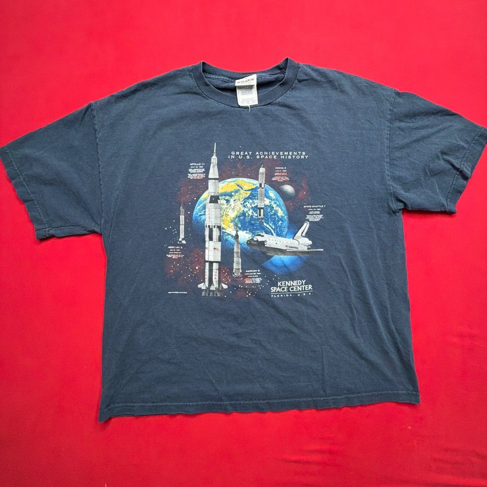 VINTAGE Y2K Kennedy Space Center T Shirt Mens XL Navy US Space History NASA TECH